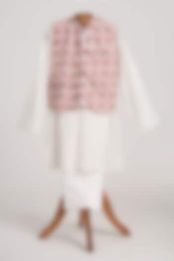 Off-White Glaze Cotton Floral Printed Nehru Jacket Set For Boys by MINIME ORGANICS at Pernia's Pop Up Shop