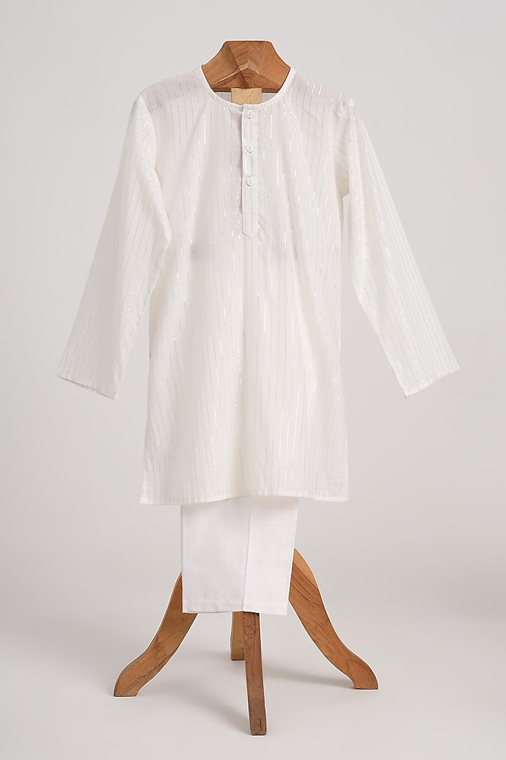 Off-White Glaze Cotton Floral Printed Nehru Jacket Set For Boys by MINIME ORGANICS at Pernia's Pop Up Shop