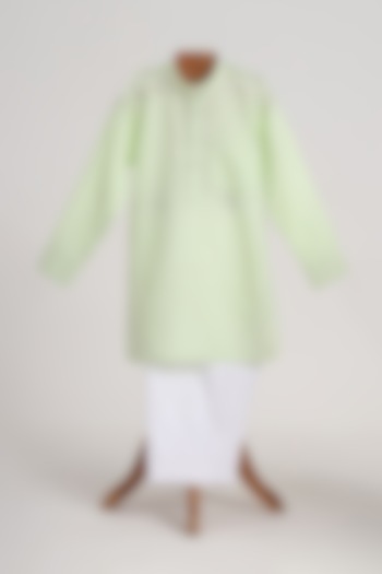 Light Green Cotton Linen Kurta Set For Boys by MINIME ORGANICS at Pernia's Pop Up Shop