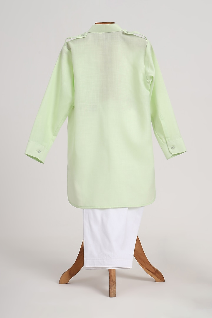 Light Green Cotton Linen Kurta Set For Boys by MINIME ORGANICS at Pernia's Pop Up Shop
