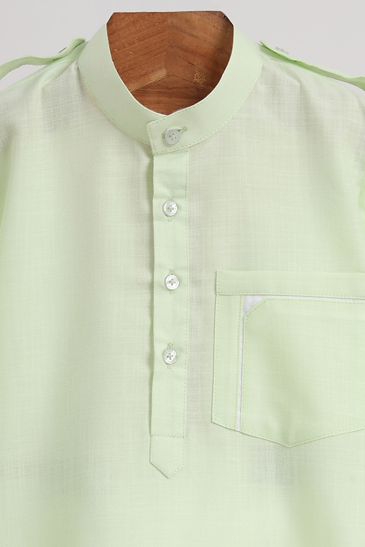 Light Green Cotton Linen Kurta Set For Boys by MINIME ORGANICS at Pernia's Pop Up Shop