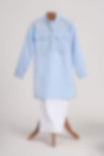 Light Blue Cotton Linen Kurta Set For Boys by MINIME ORGANICS at Pernia's Pop Up Shop