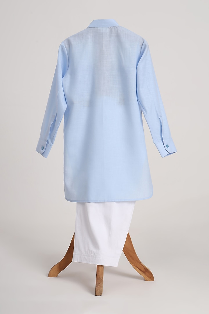 Light Blue Cotton Linen Kurta Set For Boys by MINIME ORGANICS at Pernia's Pop Up Shop