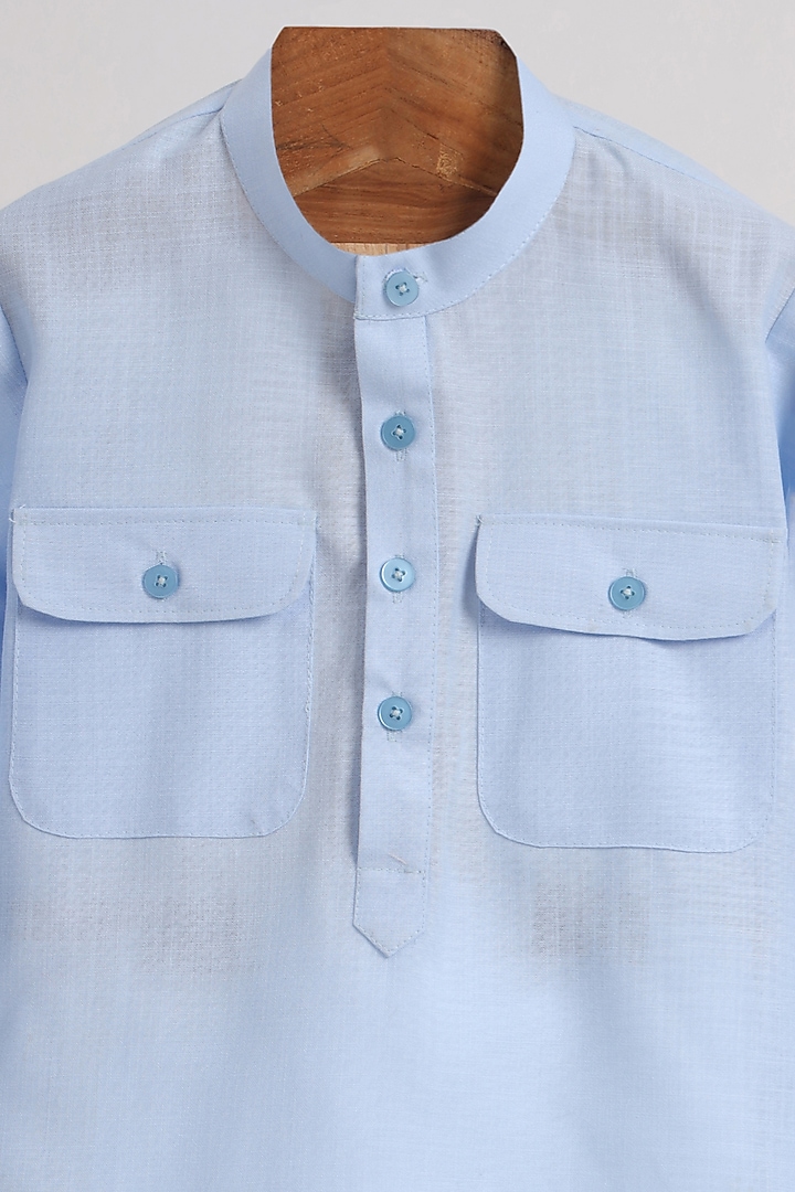 Light Blue Cotton Linen Kurta Set For Boys by MINIME ORGANICS at Pernia's Pop Up Shop