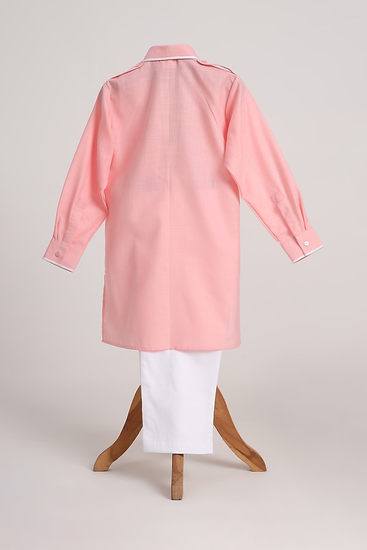 Light Pink Cotton Linen Kurta Set For Boys by MINIME ORGANICS at Pernia's Pop Up Shop