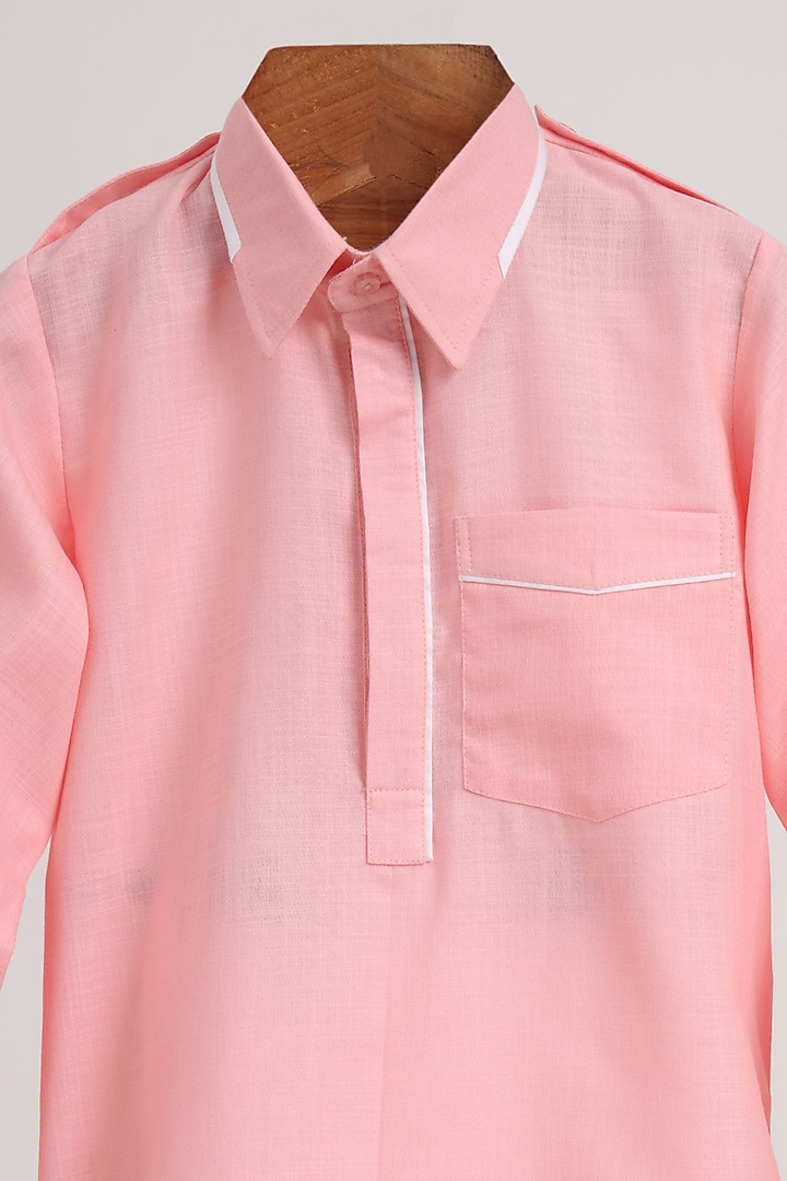 Light Pink Cotton Linen Kurta Set For Boys by MINIME ORGANICS at Pernia's Pop Up Shop