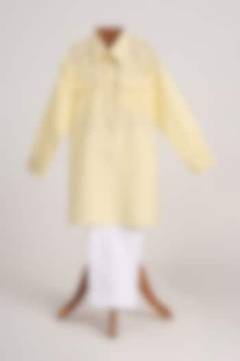 Light Yellow Cotton Linen Kurta Set For Boys by MINIME ORGANICS at Pernia's Pop Up Shop
