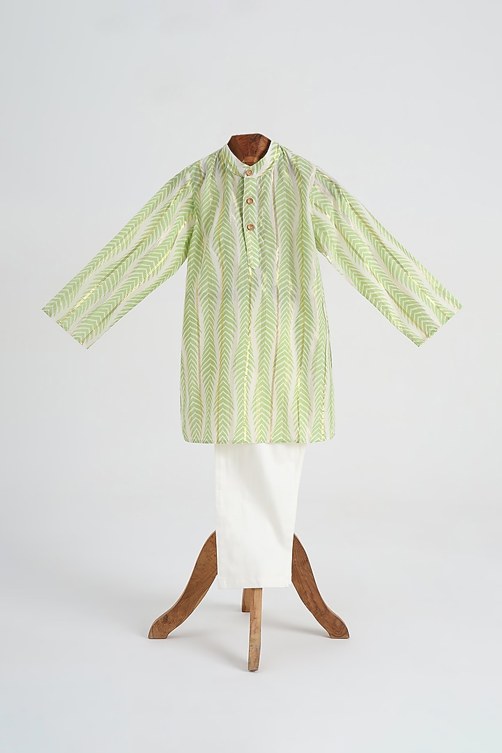 Green Cotton Kurta Set For Boys by MINIME ORGANICS at Pernia's Pop Up Shop