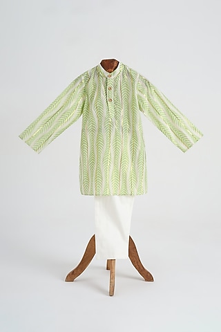 Green Cotton Kurta Set For Boys by MINIME ORGANICS