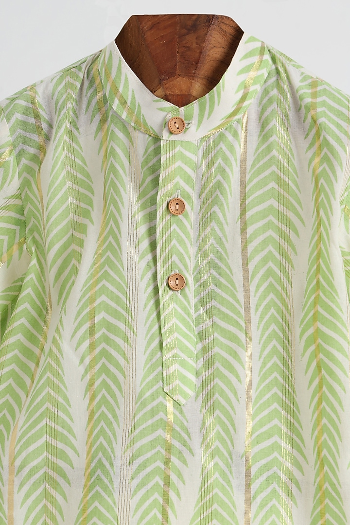 Green Cotton Kurta Set For Boys by MINIME ORGANICS at Pernia's Pop Up Shop
