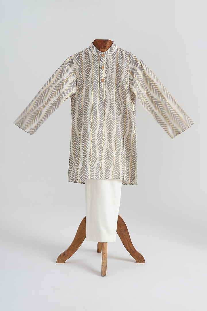 Grey Cotton Kurta Set For Boys by MINIME ORGANICS at Pernia's Pop Up Shop