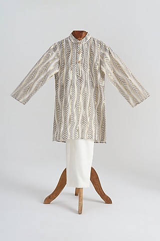 Grey Cotton Kurta Set For Boys by MINIME ORGANICS