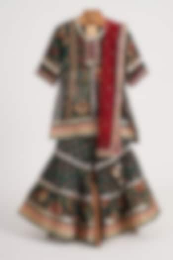 Bottle Green Cotton Block Printed Sharara Set For Girls by MINIME ORGANICS at Pernia's Pop Up Shop