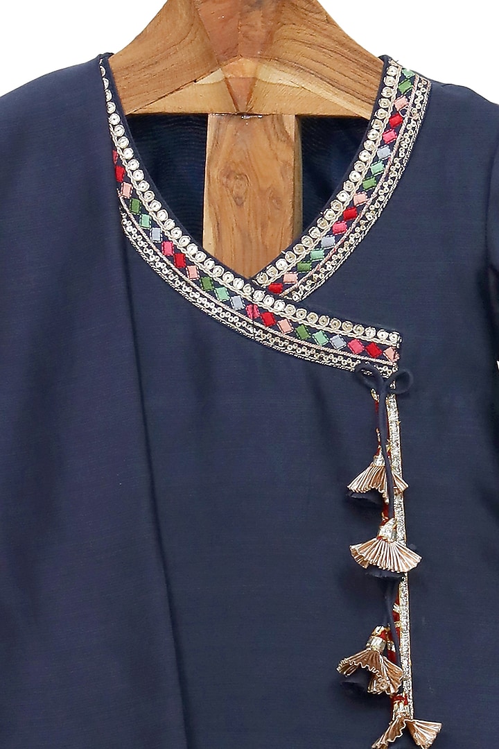 Dark Blue Embroidered Lehenga Set For Girls by MINIME ORGANICS at Pernia's Pop Up Shop