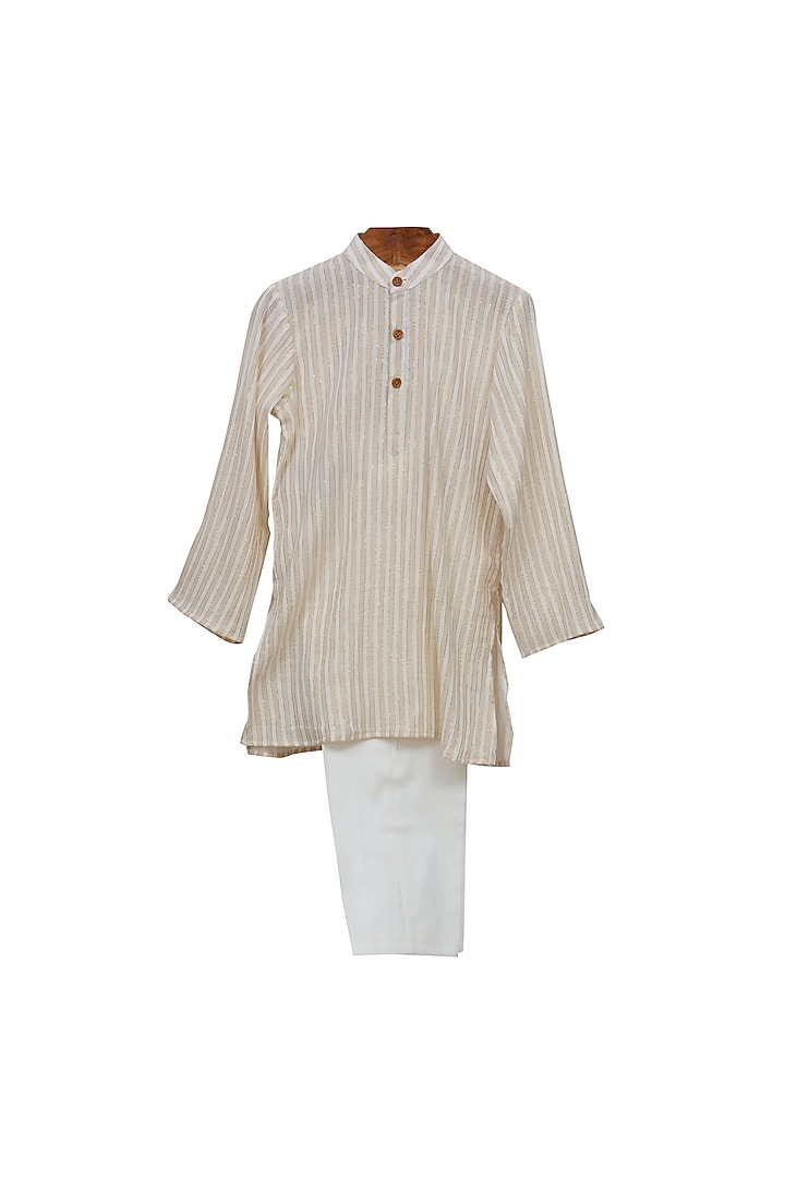 Off-White Cotton Lurex Kurta Set For Boys by MINIME ORGANICS