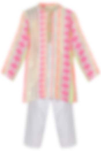 Off-White & Multi-Colored Viscose Lurex Kurta Set For Boys by MINIME ORGANICS at Pernia's Pop Up Shop