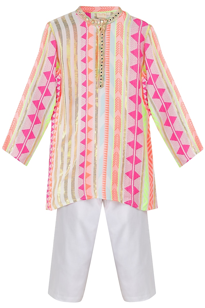 Off-White & Multi-Colored Viscose Lurex Kurta Set For Boys by MINIME ORGANICS at Pernia's Pop Up Shop