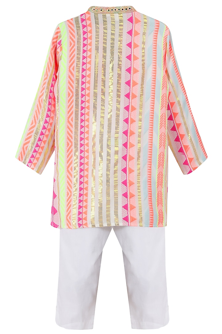 Off-White & Multi-Colored Viscose Lurex Kurta Set For Boys by MINIME ORGANICS at Pernia's Pop Up Shop
