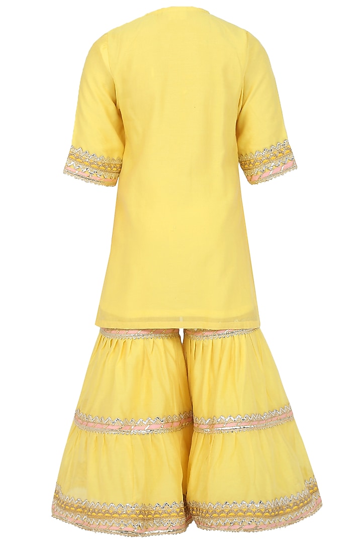 Yellow Chanderi Silk Sharara Set For Girls by MINIME ORGANICS at Pernia's Pop Up Shop