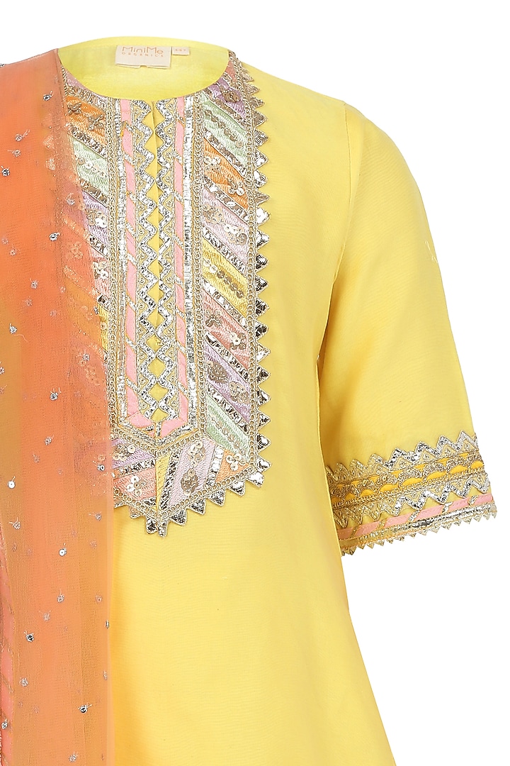 Yellow Chanderi Silk Sharara Set For Girls by MINIME ORGANICS at Pernia's Pop Up Shop