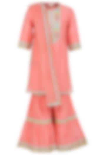 Peach Chanderi Silk Sharara Set For Girls by MINIME ORGANICS at Pernia's Pop Up Shop