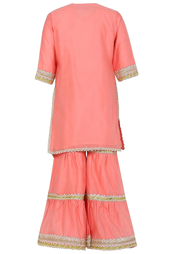 Peach Chanderi Silk Sharara Set For Girls by MINIME ORGANICS at Pernia's Pop Up Shop