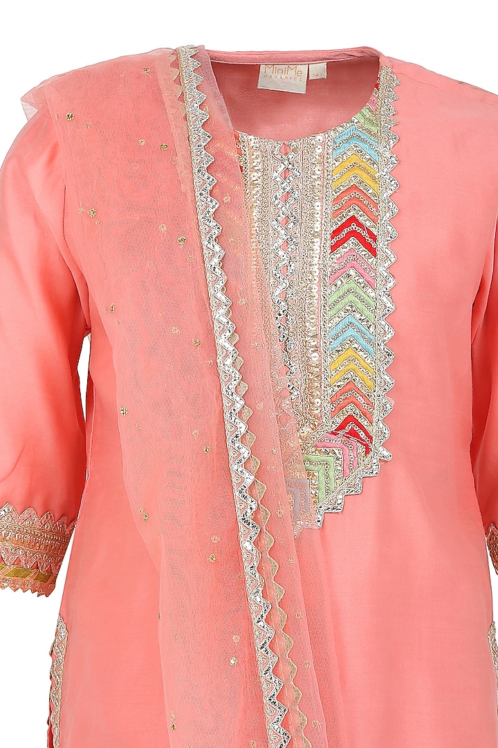Peach Chanderi Silk Sharara Set For Girls by MINIME ORGANICS at Pernia's Pop Up Shop