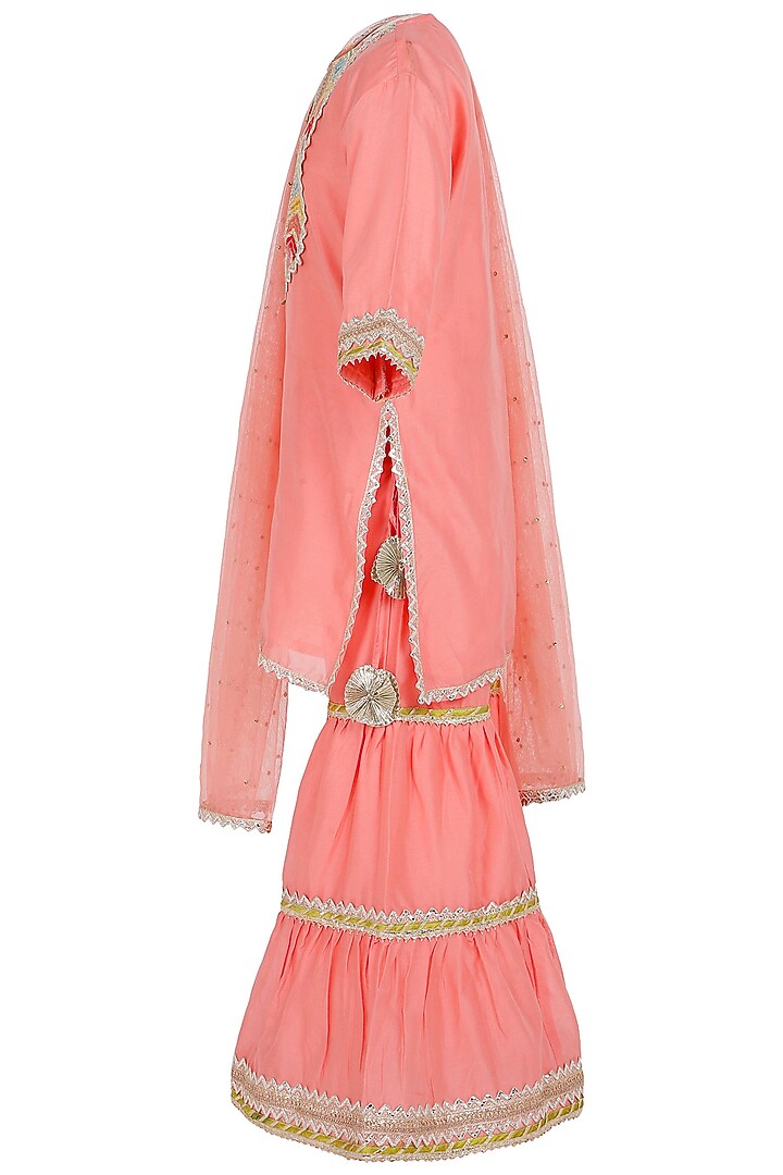 Peach Chanderi Silk Sharara Set For Girls by MINIME ORGANICS at Pernia's Pop Up Shop