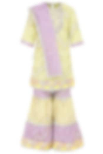 Light Yellow Chinon Sharara Set For Girls by MINIME ORGANICS at Pernia's Pop Up Shop