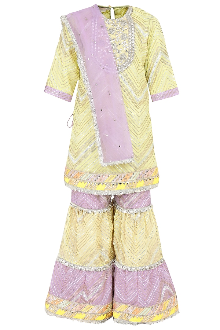 Light Yellow Chinon Sharara Set For Girls by MINIME ORGANICS at Pernia's Pop Up Shop