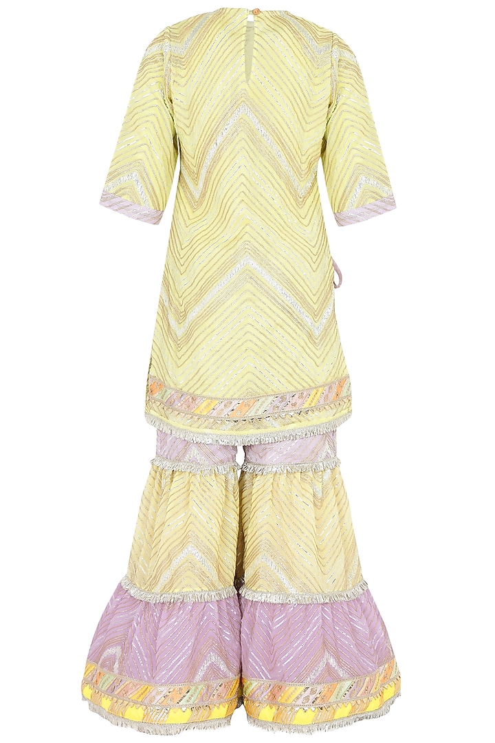 Light Yellow Chinon Sharara Set For Girls by MINIME ORGANICS at Pernia's Pop Up Shop