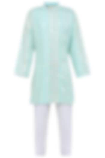 Blue Georgette Thread Work Kurta Set For Boys by MINIME ORGANICS at Pernia's Pop Up Shop