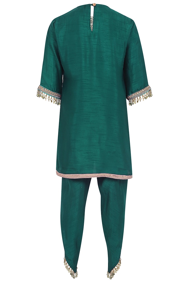 Dark Green Raw Satin Dhoti Pant Set For Girls by MINIME ORGANICS at Pernia's Pop Up Shop