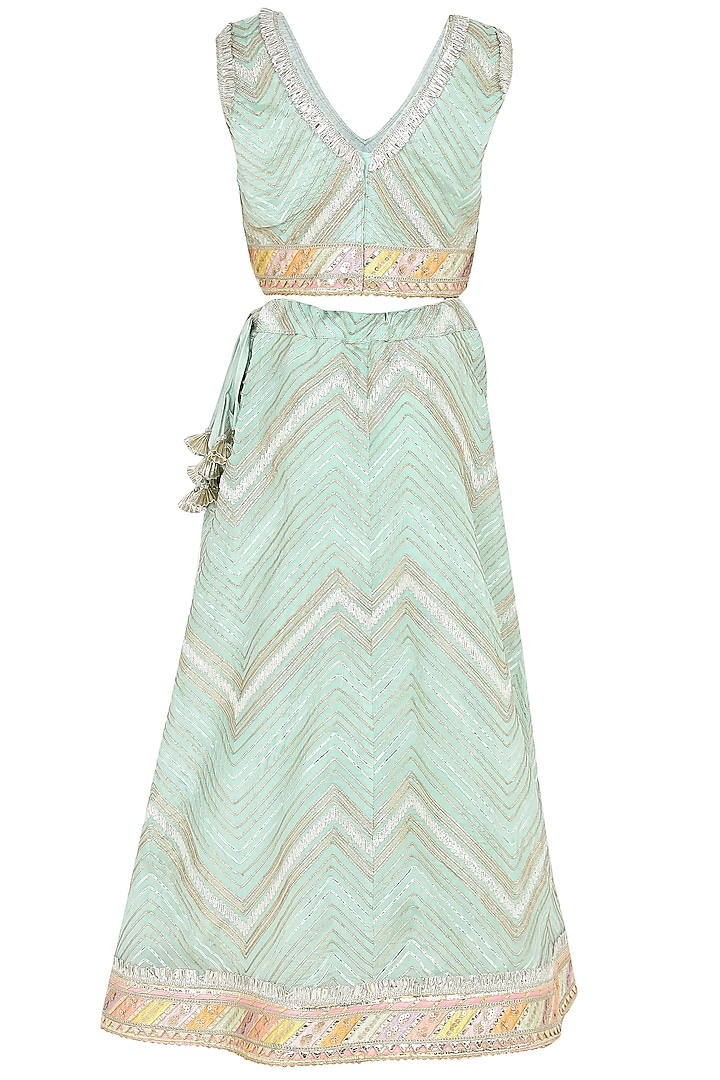 Light Blue Chinon Lehenga Set For Girls by MINIME ORGANICS at Pernia's Pop Up Shop