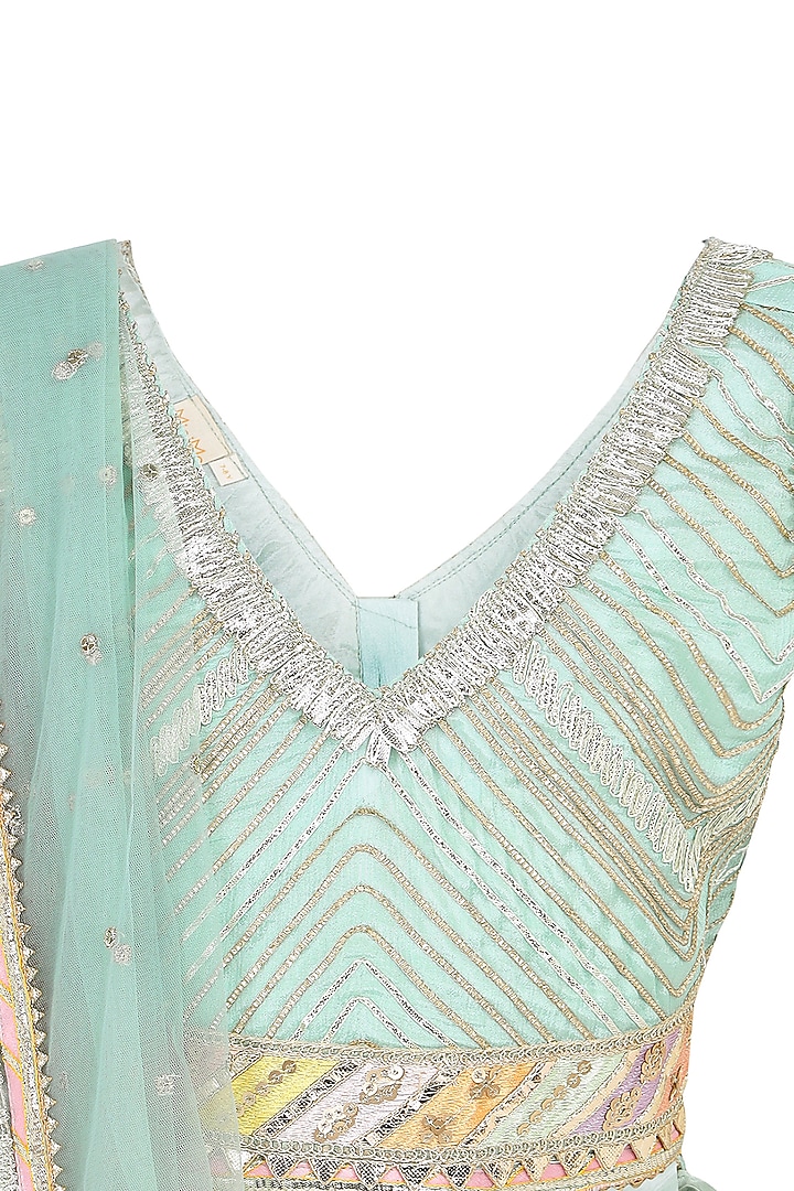 Light Blue Chinon Lehenga Set For Girls by MINIME ORGANICS at Pernia's Pop Up Shop