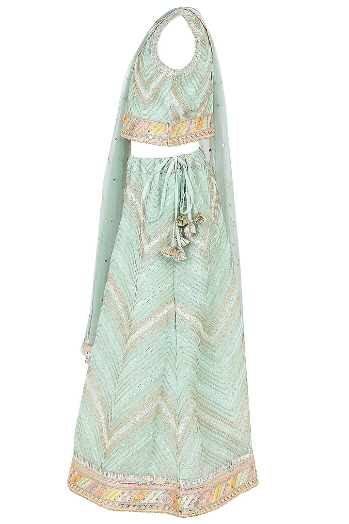 Light Blue Chinon Lehenga Set For Girls by MINIME ORGANICS at Pernia's Pop Up Shop