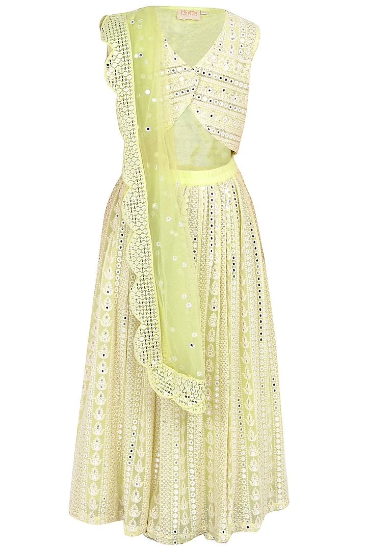 Lime Yellow Chikankari Lehenga Set For Girls by MINIME ORGANICS at Pernia's Pop Up Shop