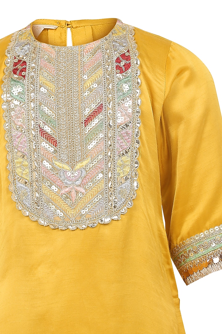 Mustard Yellow Raw Satin Dhoti Pant Set For Girls by MINIME ORGANICS at Pernia's Pop Up Shop