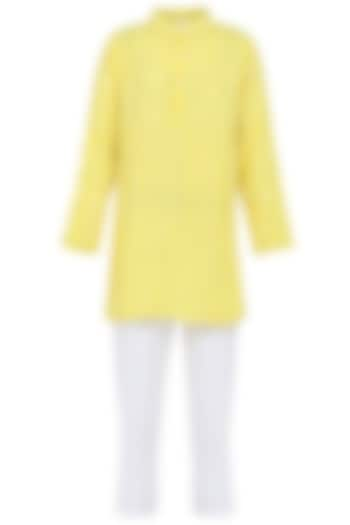 Yellow Georgette Mirror Thread Work Kurta Set For Boys by MINIME ORGANICS at Pernia's Pop Up Shop