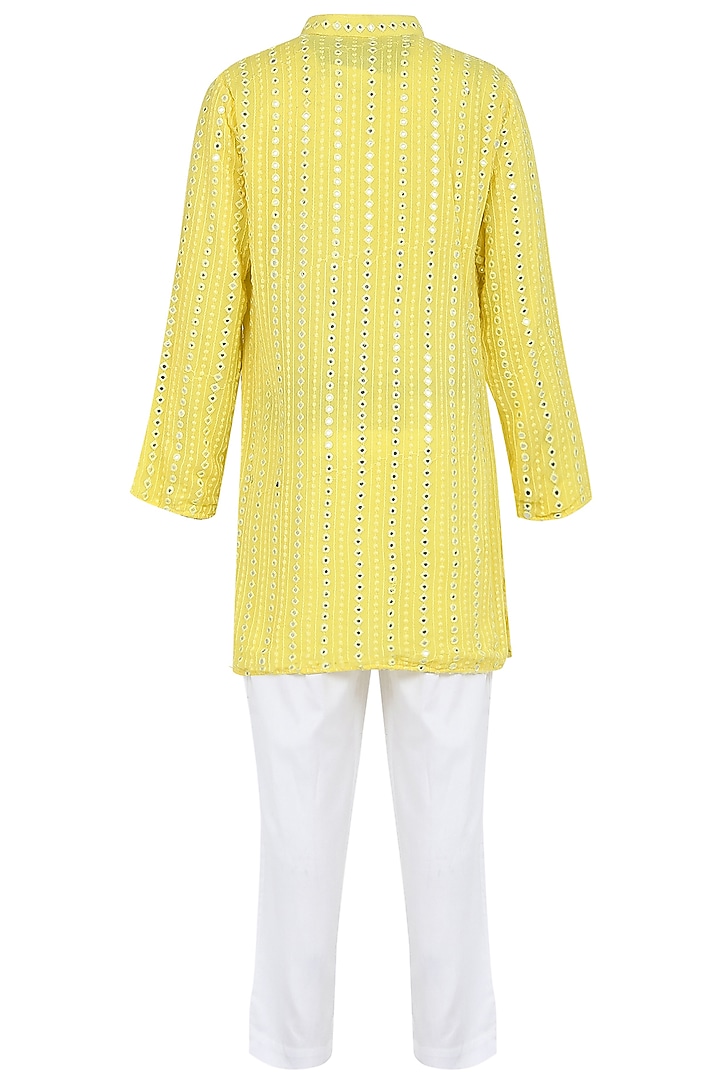 Yellow Georgette Mirror Thread Work Kurta Set For Boys by MINIME ORGANICS at Pernia's Pop Up Shop