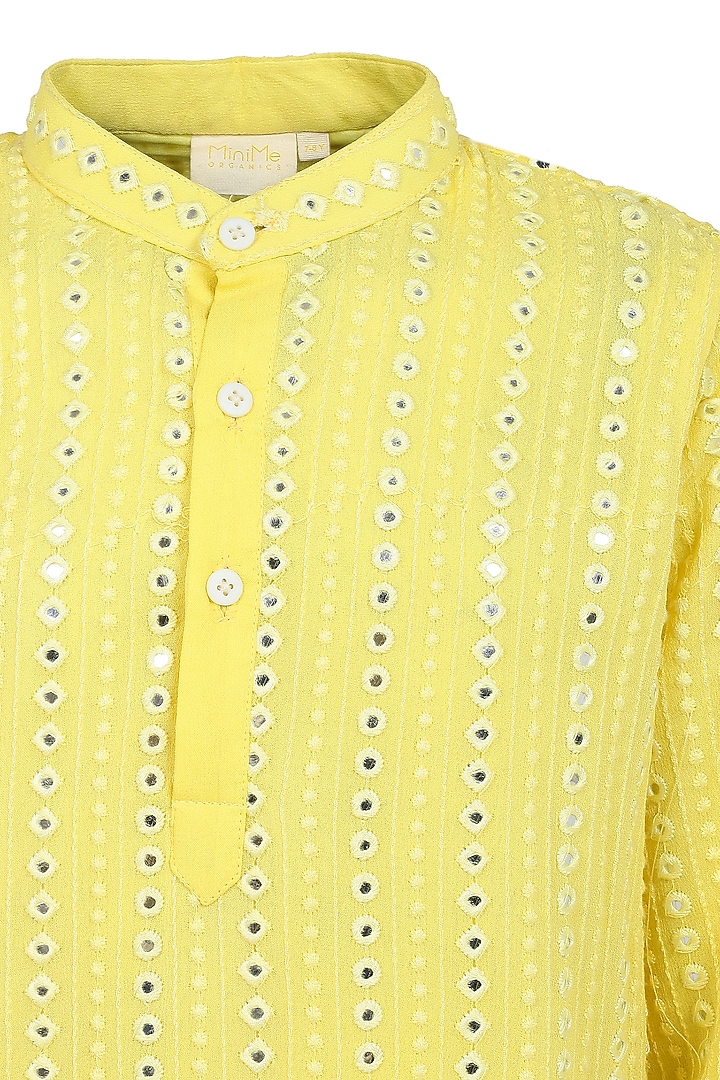 Yellow Georgette Mirror Thread Work Kurta Set For Boys by MINIME ORGANICS at Pernia's Pop Up Shop