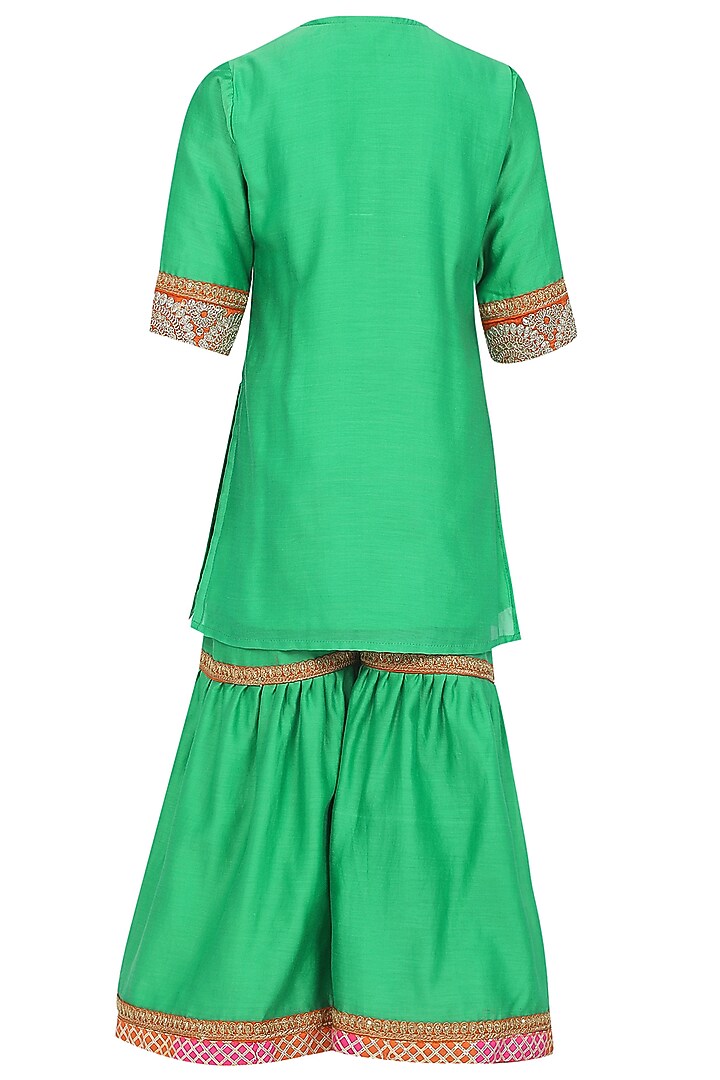 Green Chanderi Silk Sharara Set For Girls by MINIME ORGANICS at Pernia's Pop Up Shop
