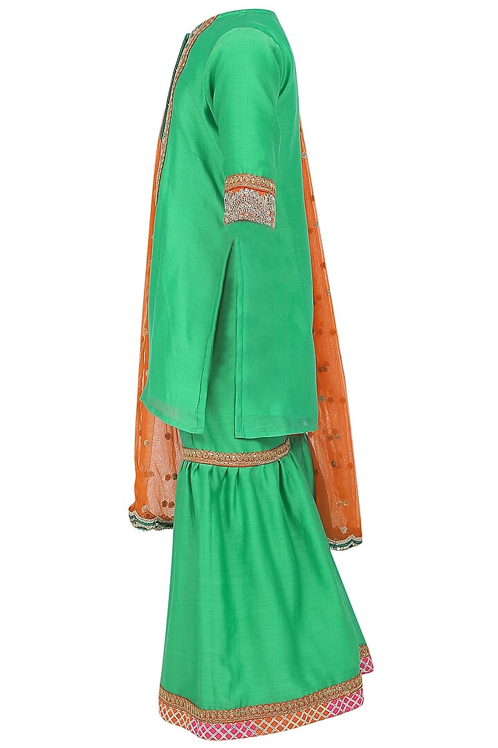 Green Chanderi Silk Sharara Set For Girls by MINIME ORGANICS at Pernia's Pop Up Shop