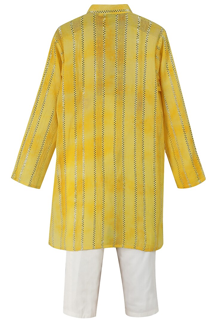 Yellow Lurex Cotton Kurta Set For Boys by MINIME ORGANICS at Pernia's Pop Up Shop