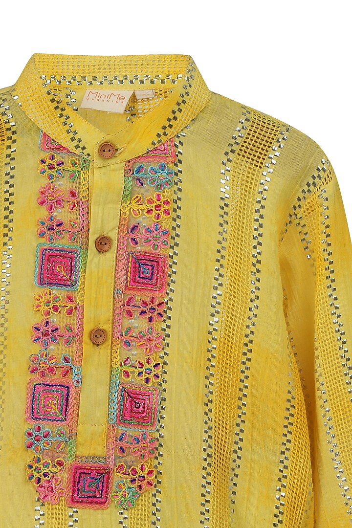 Yellow Lurex Cotton Kurta Set For Boys by MINIME ORGANICS at Pernia's Pop Up Shop