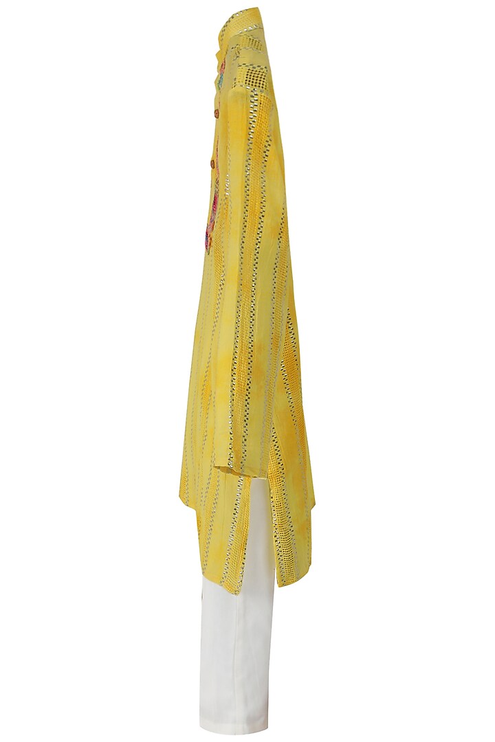 Yellow Lurex Cotton Kurta Set For Boys by MINIME ORGANICS at Pernia's Pop Up Shop
