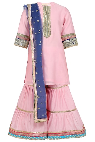 Pink Chanderi Silk Sharara Set For Girls by MINIME ORGANICS