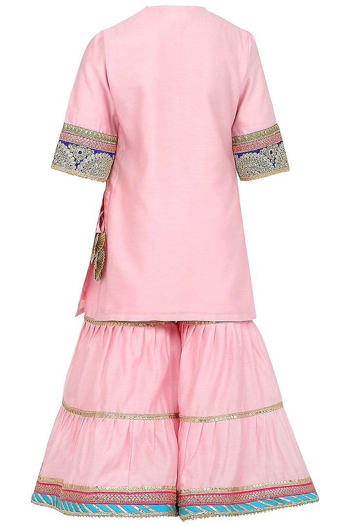 Pink Chanderi Silk Sharara Set For Girls by MINIME ORGANICS at Pernia's Pop Up Shop