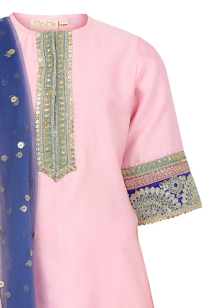 Pink Chanderi Silk Sharara Set For Girls by MINIME ORGANICS at Pernia's Pop Up Shop