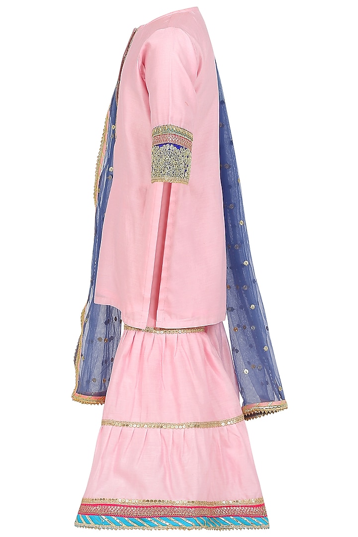 Pink Chanderi Silk Sharara Set For Girls by MINIME ORGANICS at Pernia's Pop Up Shop